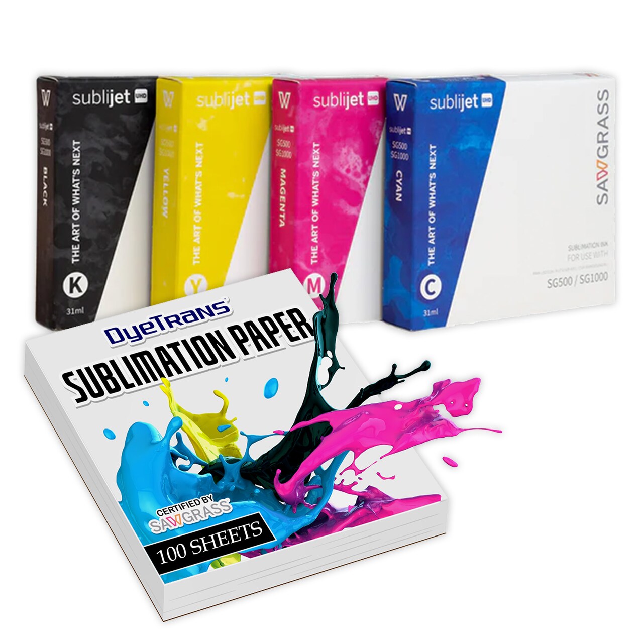 Complete Set Sawgrass SubliJet UHD Ink for Sublimation Printing with SG500 or SG1000. Genuine SawGrass Ink Cartridges